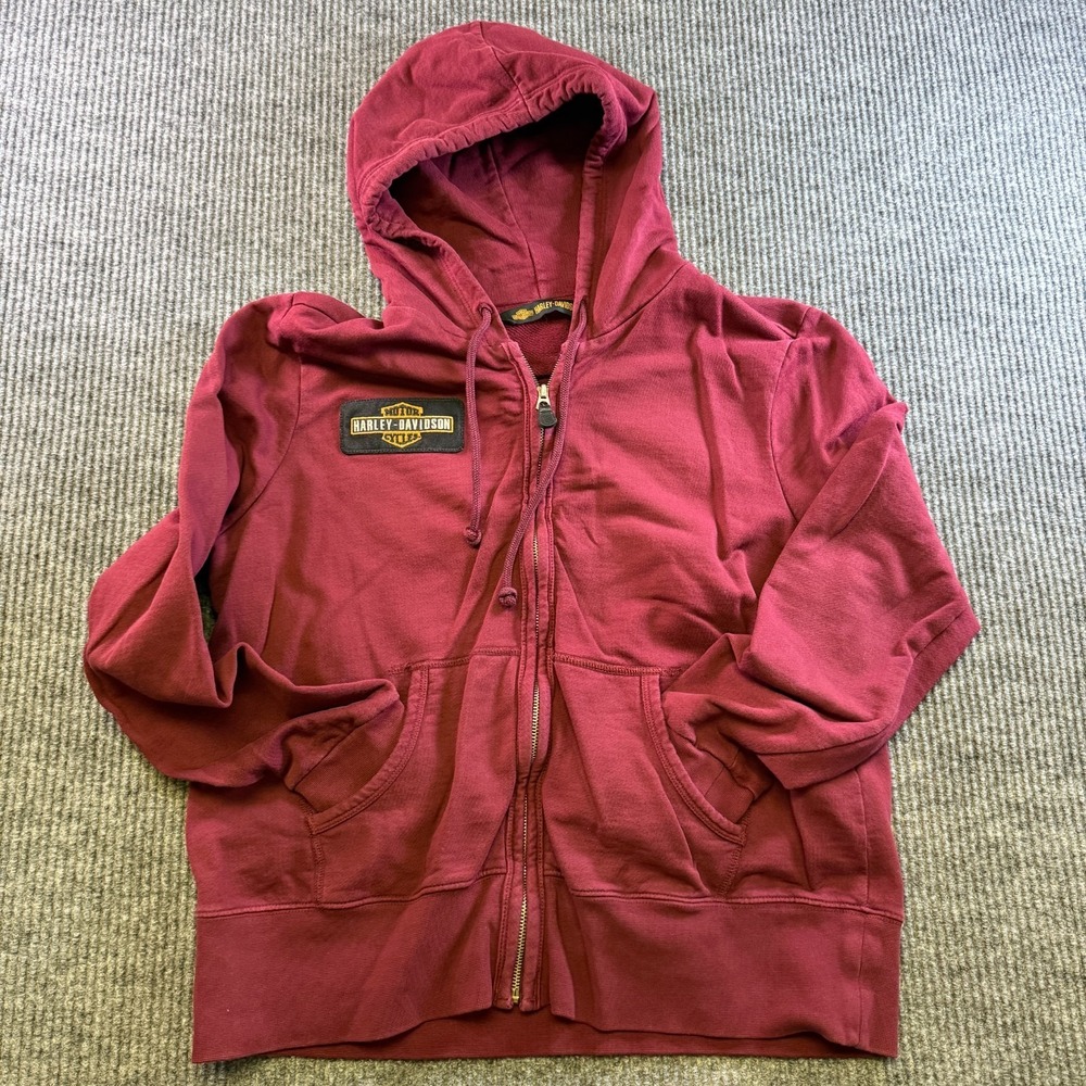 Harley Davidson Hoodie Womens 2XL Burgundy Zip Up Sweatshirt Studded Logo